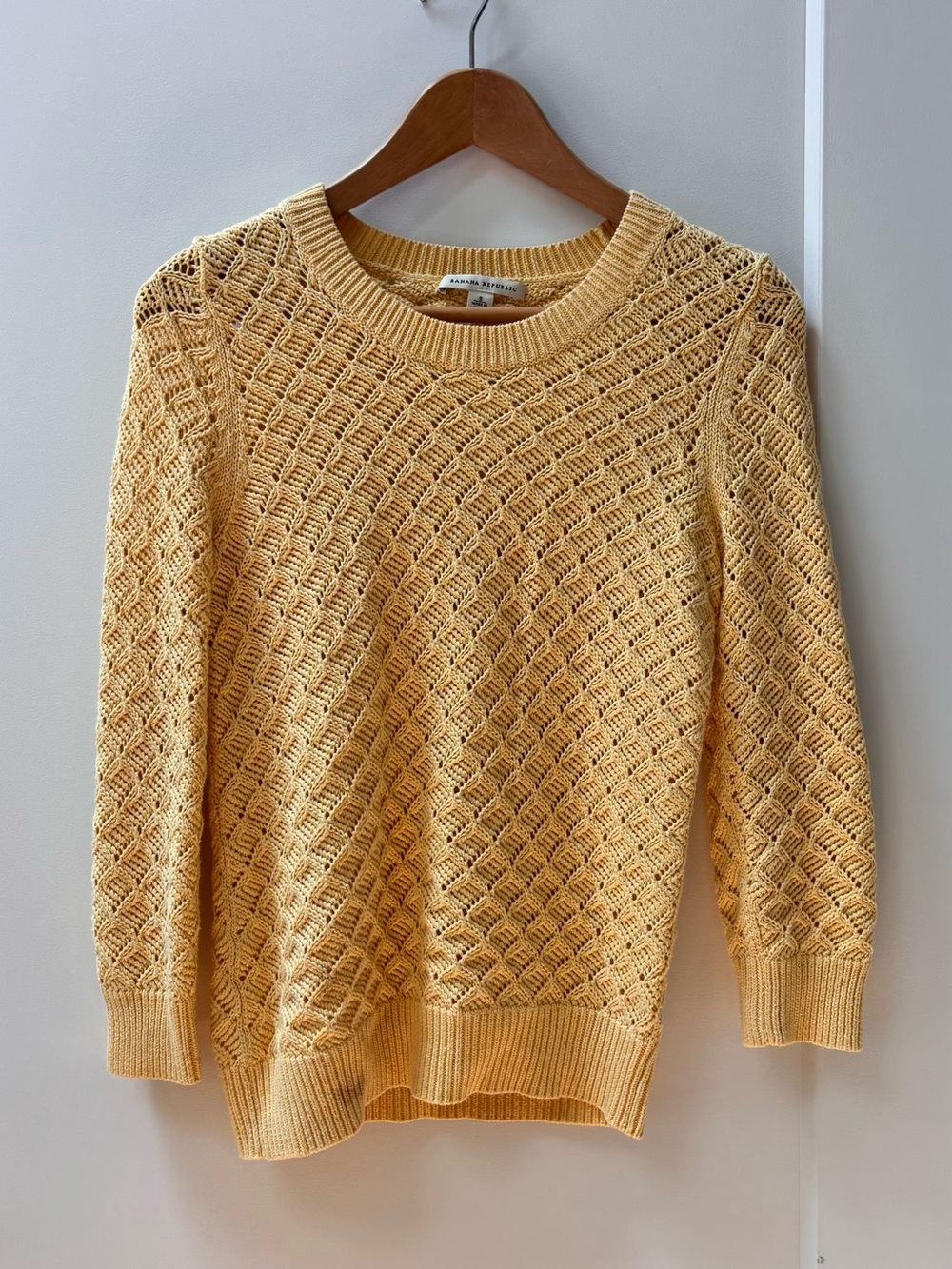 Banana Republic Pale Yellow Openwork Crewneck Sweater